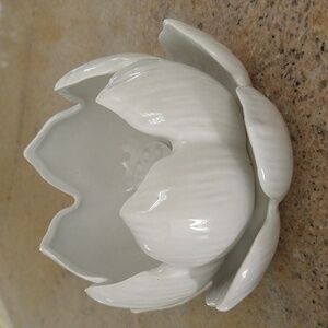 Vintage white ceramic lotus meditation flower votive candle holder vase 6x3